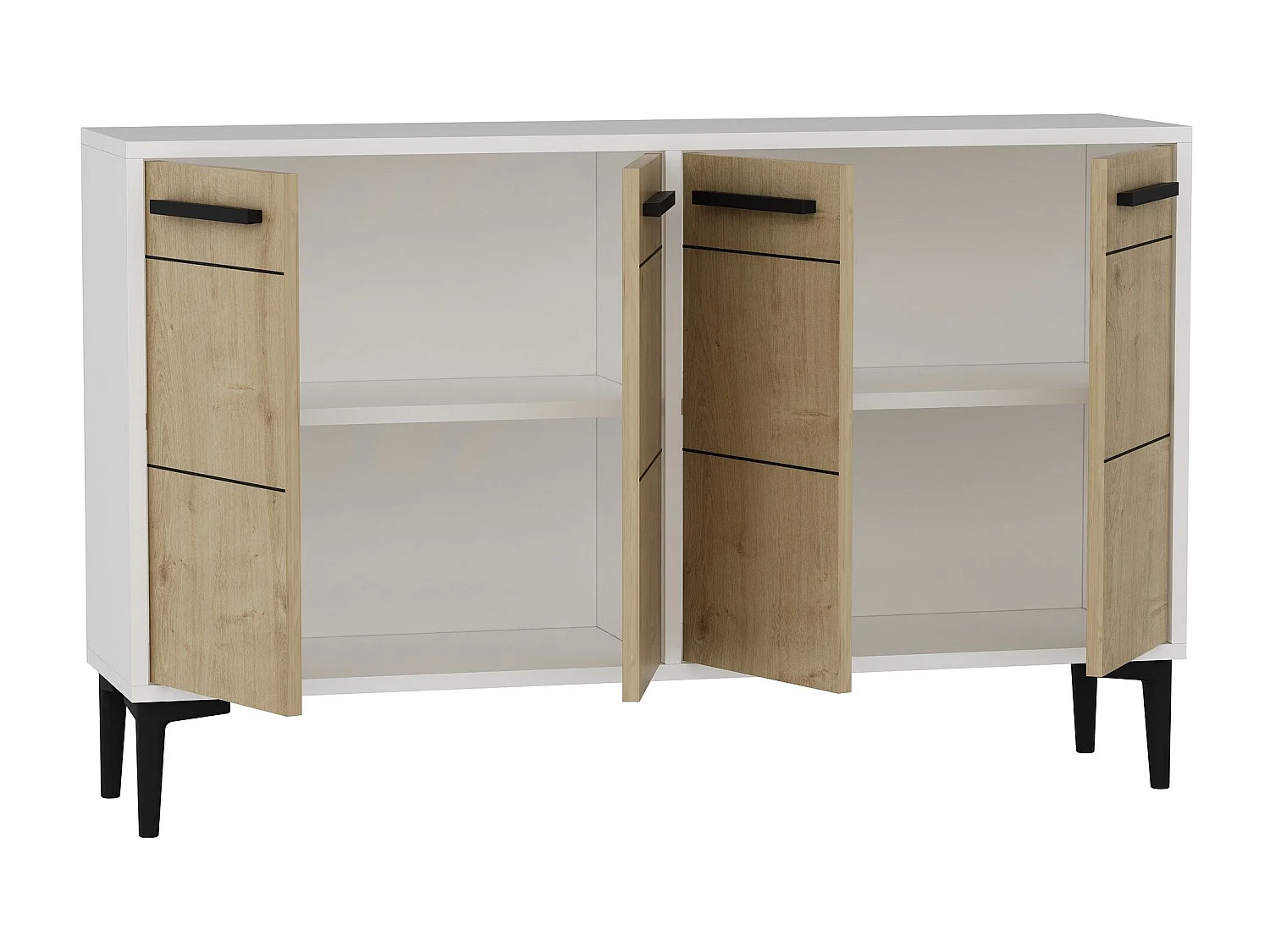 Dressoir – 120cm x 30cm x 75cm – Wit en saffier eiken – MDF