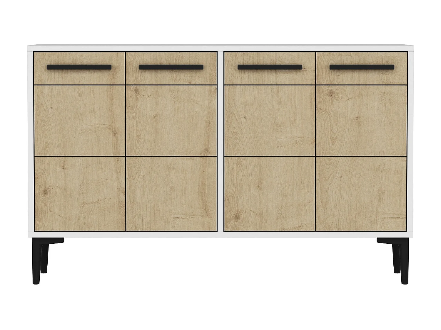 Dressoir – 120cm x 30cm x 75cm – Wit en saffier eiken – MDF