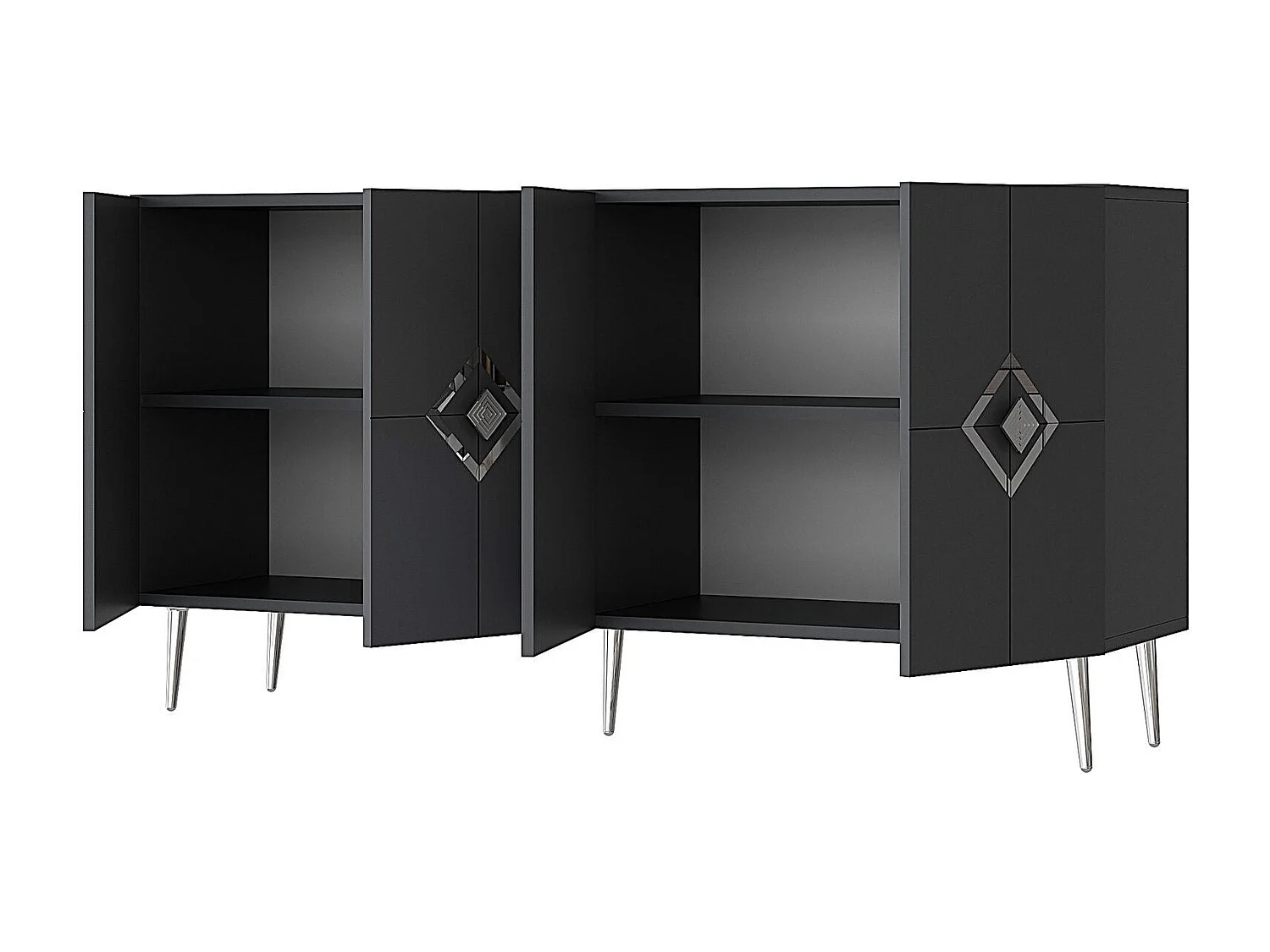 Komoda – 150 cm – Antracyt i srebro – Płyta wiórowa