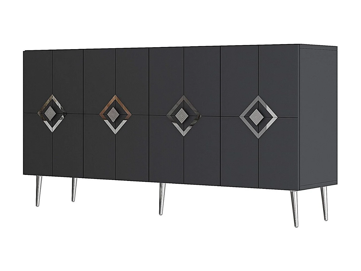 Komoda – 150 cm – Antracyt i srebro – Płyta wiórowa