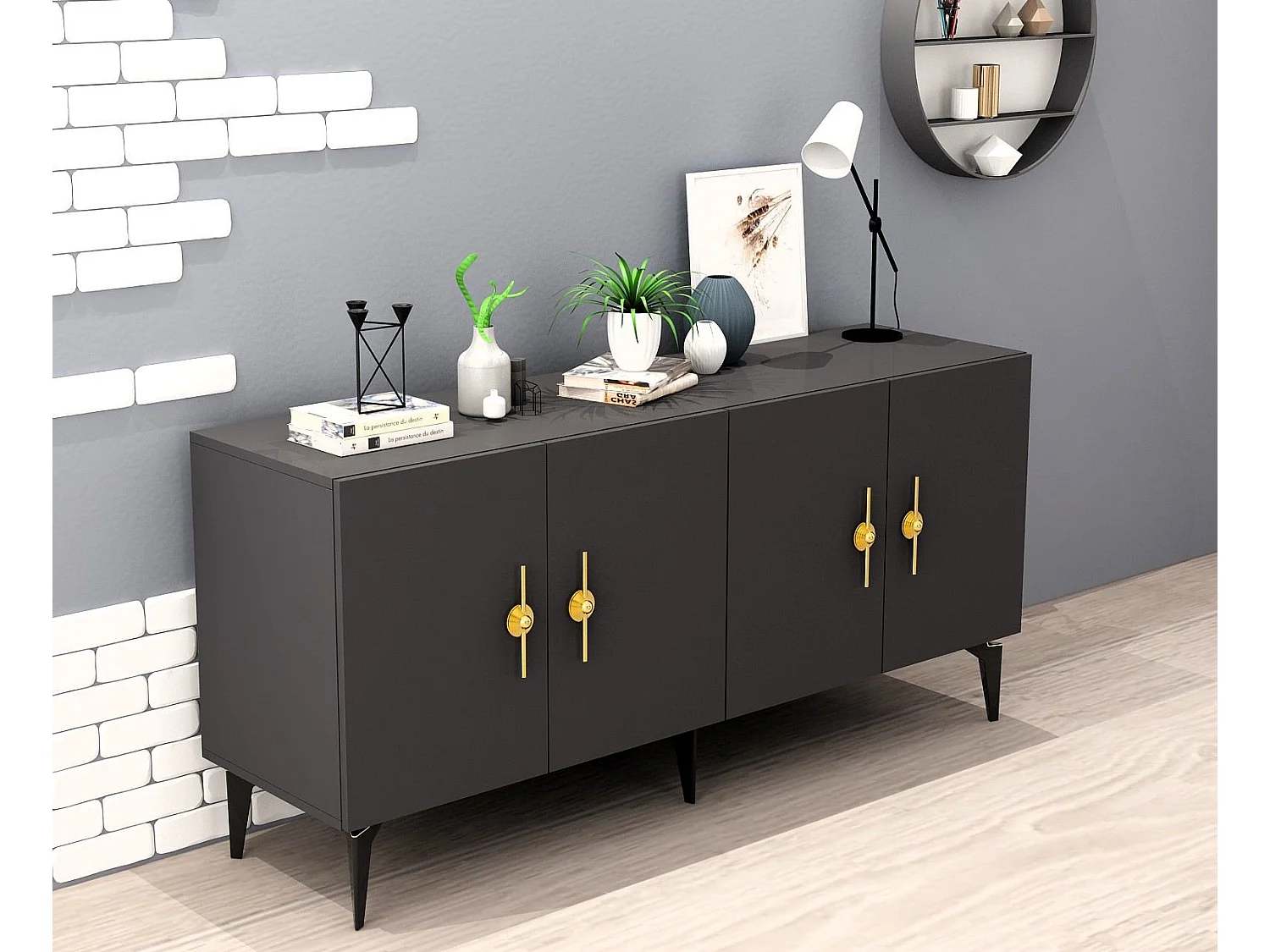 Komoda – 150 cm – Antracyt – Płyta wiórowa pokryta melaminą