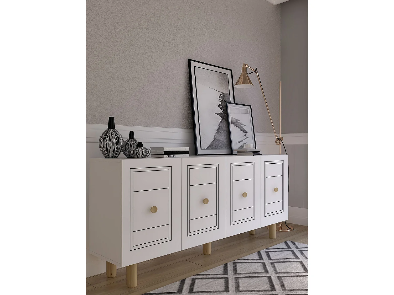 Buffet – 150 cm x 75 cm x 35 cm – Blanc – Aggloméré