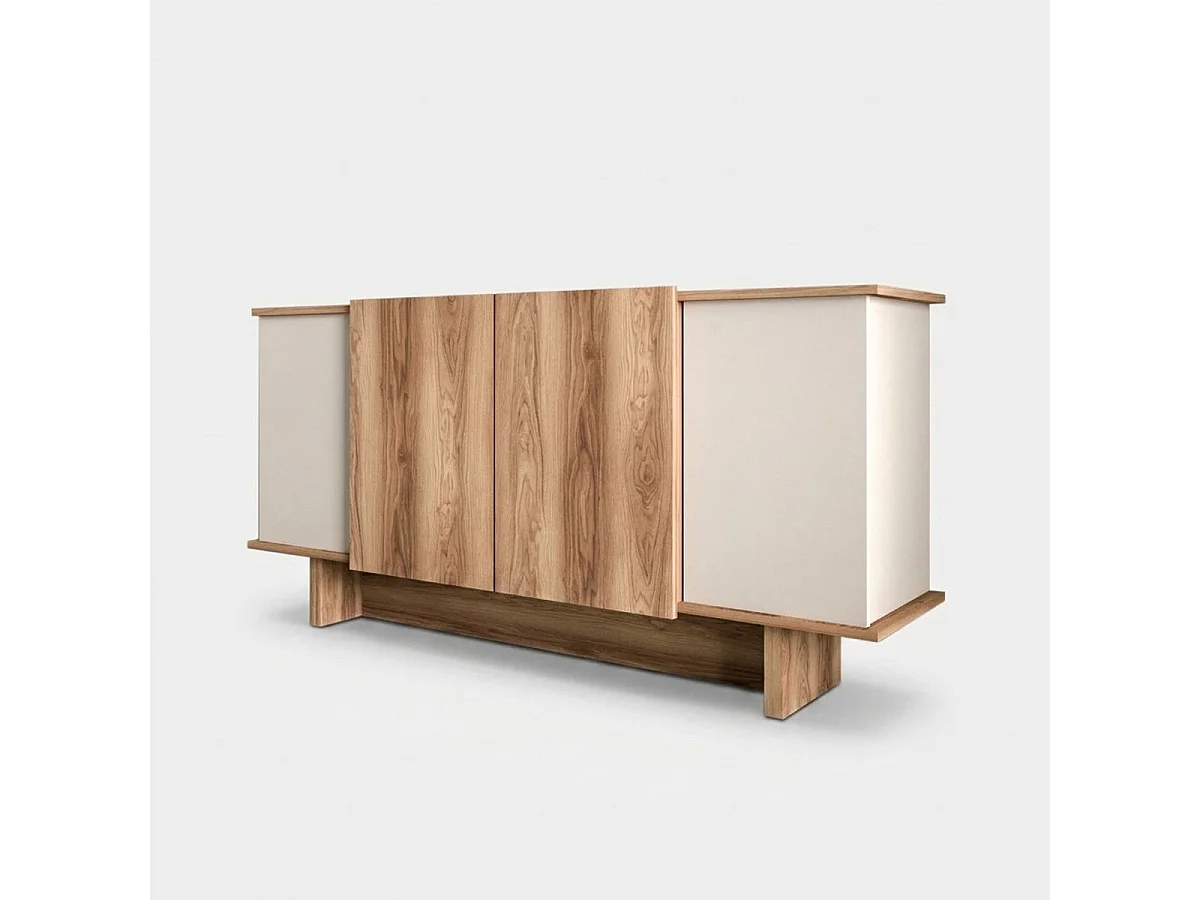 Elegantes Sideboard – 180 x 81 x 40 cm – Sand- und Walnussfarben – Melaminbeschichtete Spanplatte