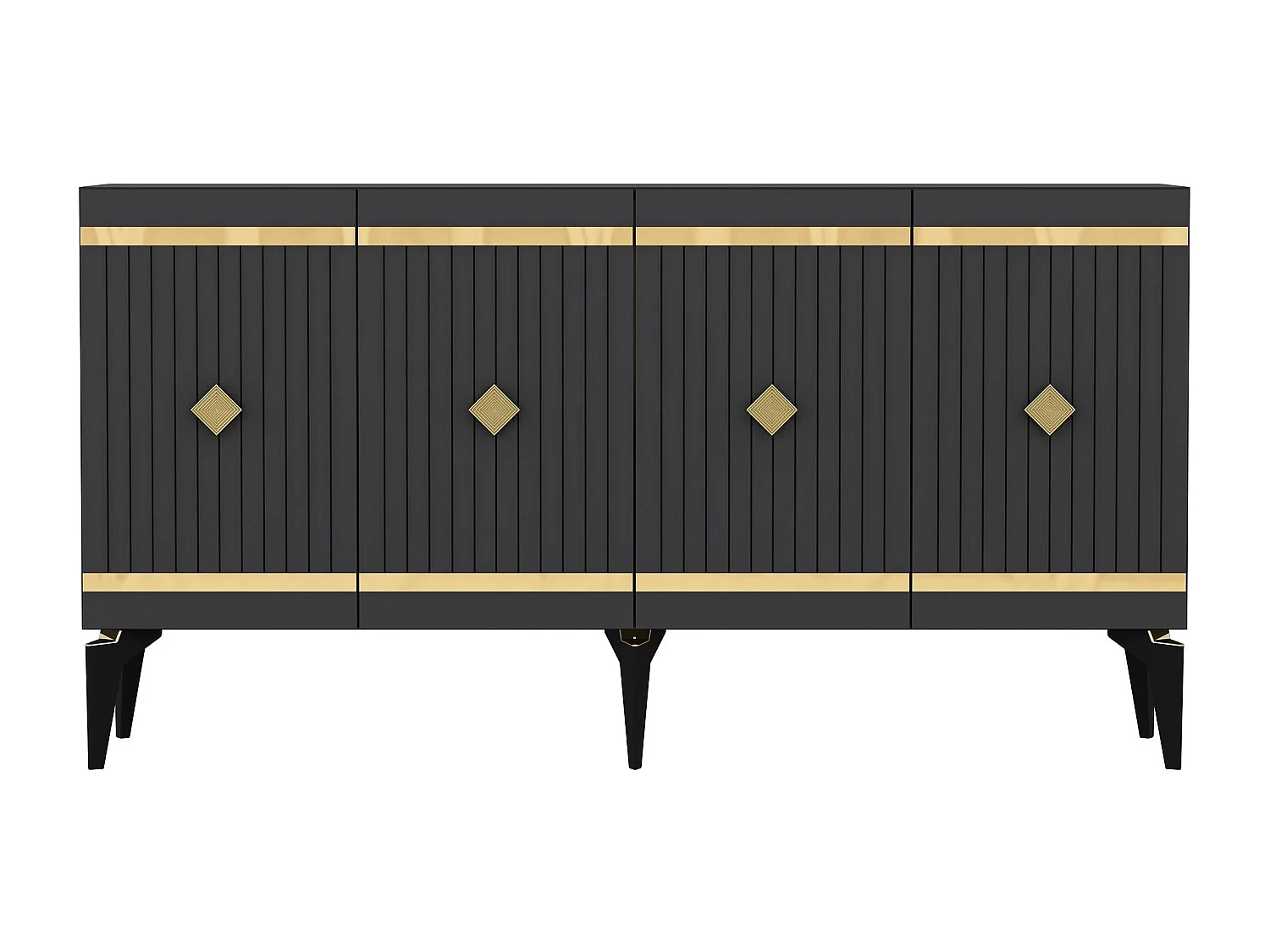 Buffet – 150 cm – Anthracite et Or – Panneau de particules mélaminé