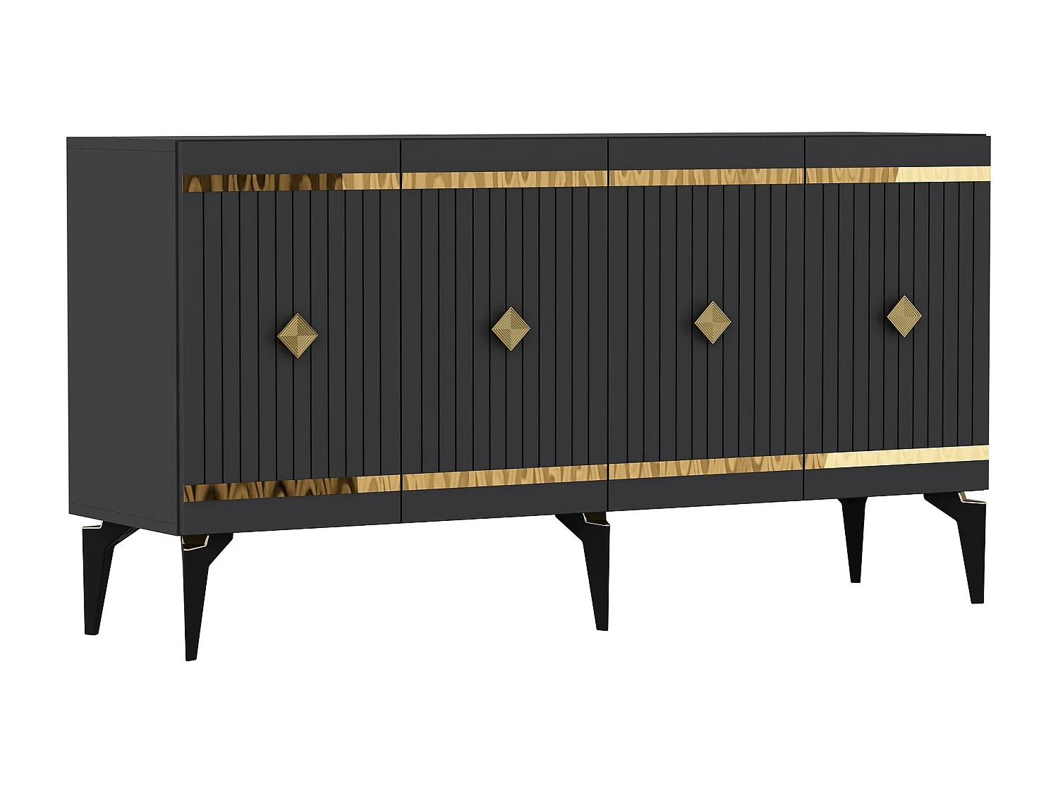 Buffet – 150 cm – Anthracite et Or – Panneau de particules mélaminé