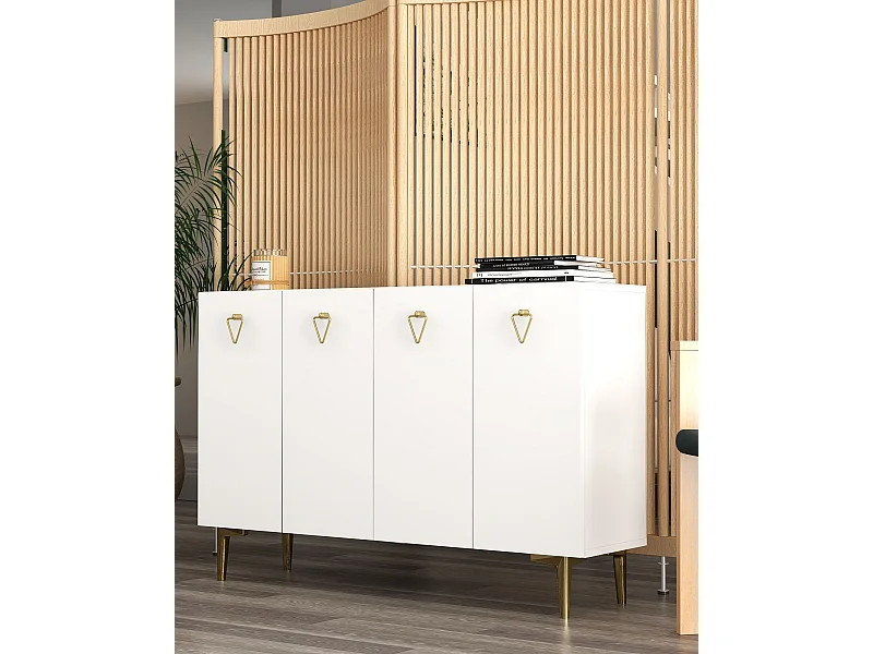 Credenza – 120 cm x 80 cm – Bianco e oro – Pannello truciolare rivestito in melaminico