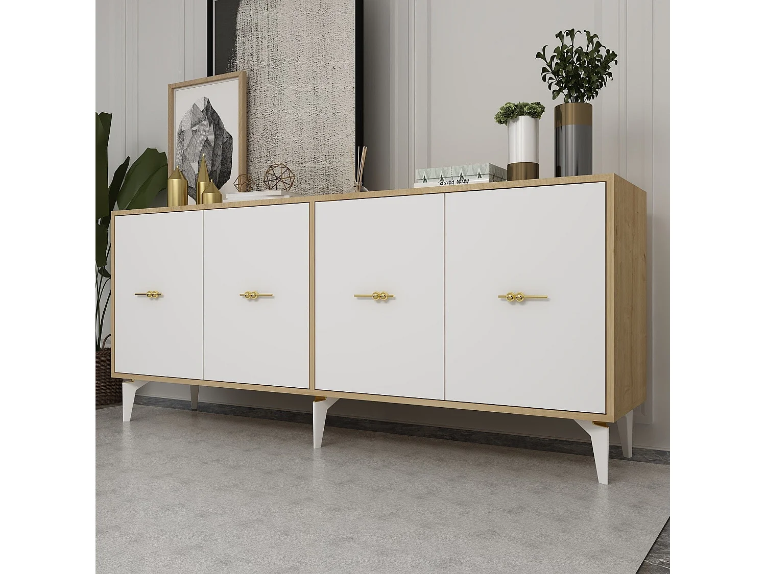 Buffet – 180 cm x 82,6 cm x 35 cm – Chêne saphir et blanc – Panneau de particules mélaminé