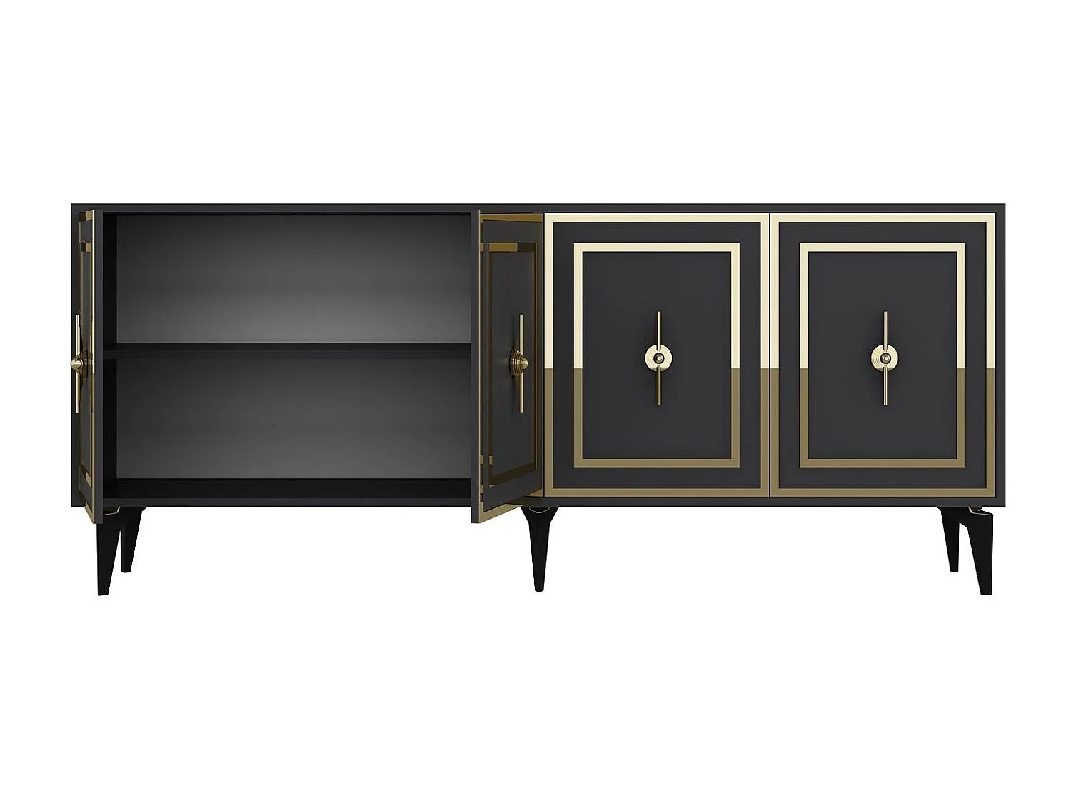 Komoda – 180 cm x 78,6 cm x 35 cm – Antracyt i złoto – Płyta wiórowa pokryta melaminą