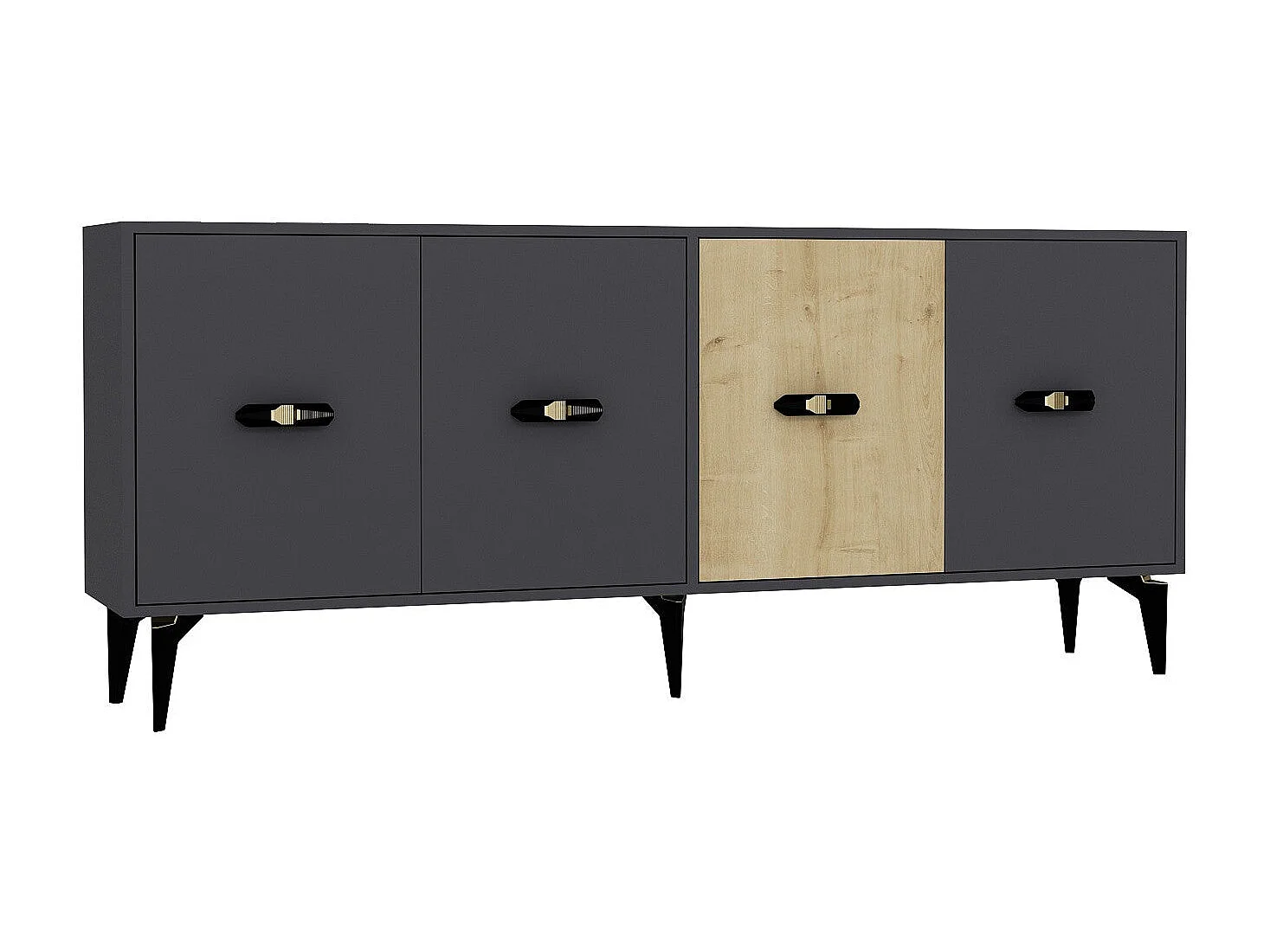 Komoda – 180 cm x 82,6 cm x 35 cm – Dąb antracytowy i szafirowy – Płyta wiórowa