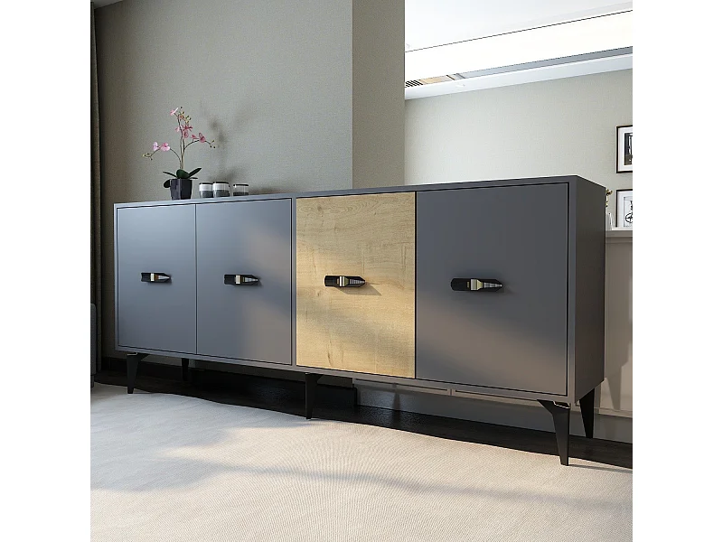 Komoda – 180 cm x 82,6 cm x 35 cm – Dąb antracytowy i szafirowy – Płyta wiórowa