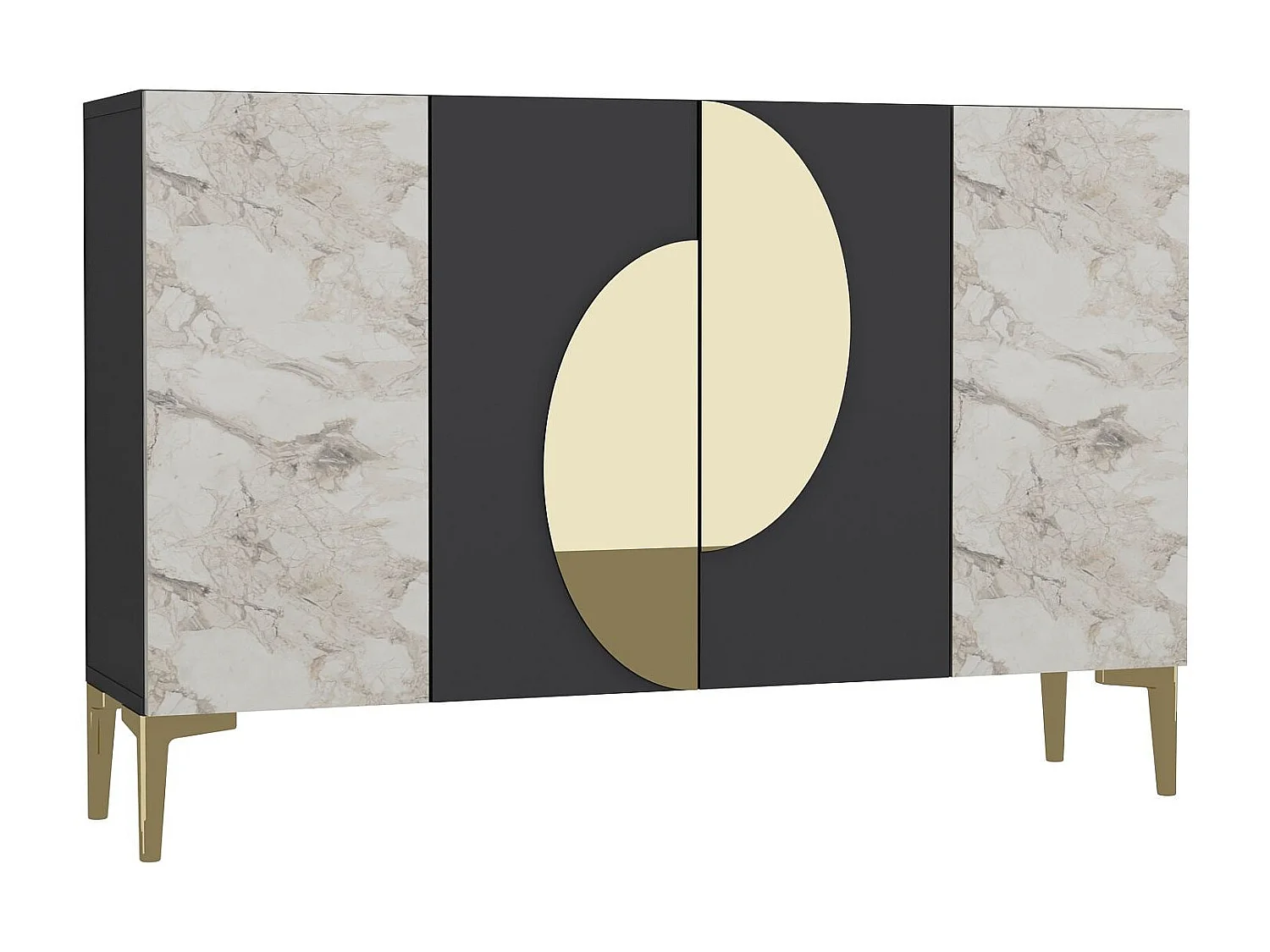 Sideboard – 120 cm – Anthrazit, Ephesus-Marmor und Gold – Melaminbeschichtete Spanplatte