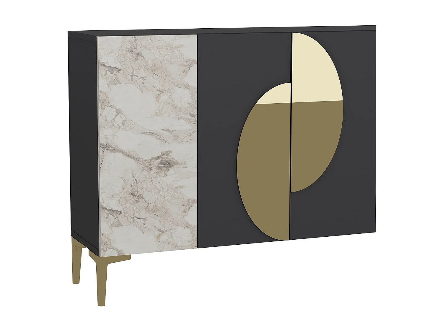 Sideboard – 120 cm – Anthrazit, Ephesus-Marmor und Gold – Melaminbeschichtete Spanplatte