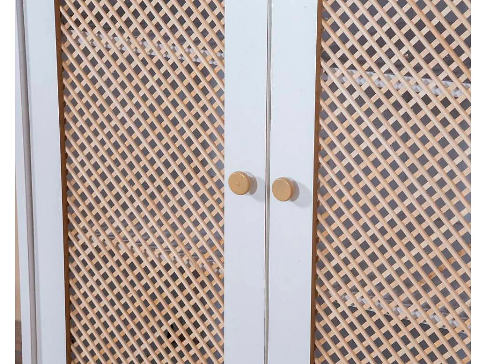 Buffet – 90 cm x 105 cm x 41 cm – Blanc et chêne – Aggloméré, MDF et pin