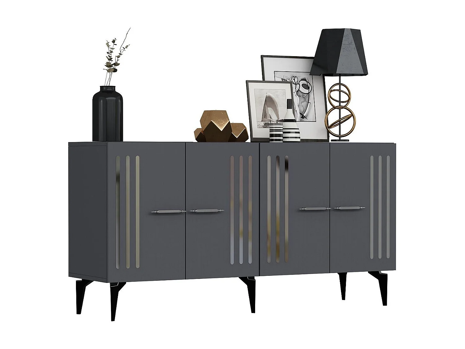 Komoda – 150 cm – Antracyt i srebro – Płyta wiórowa pokryta melaminą
