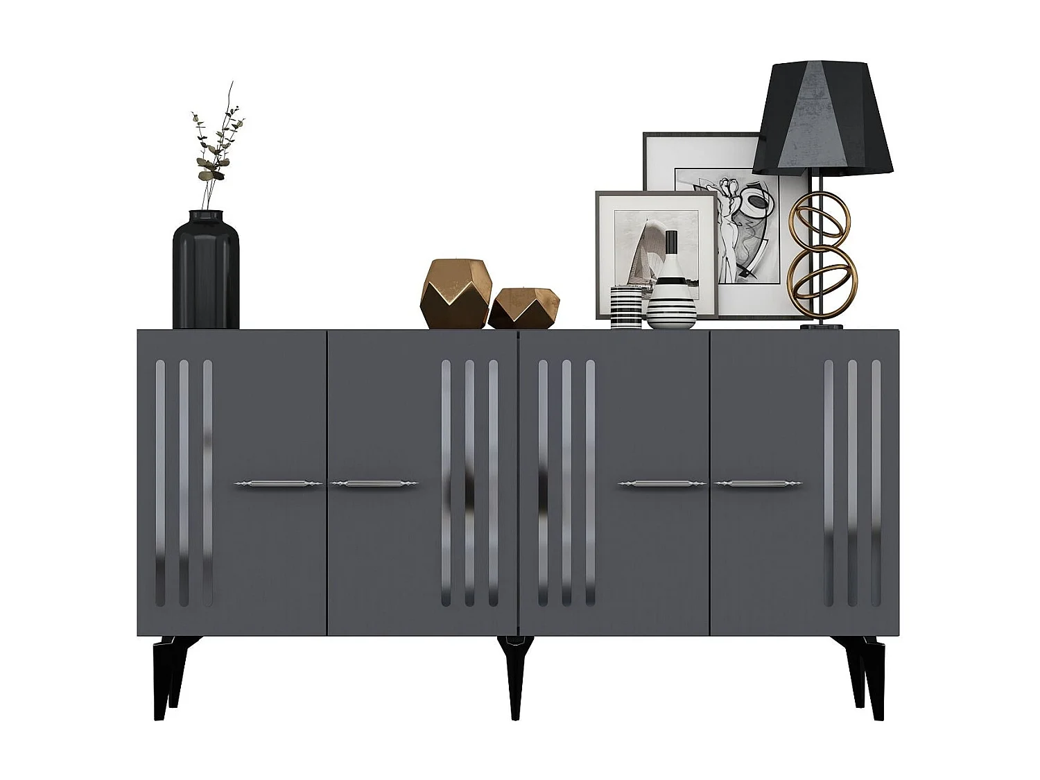 Komoda – 150 cm – Antracyt i srebro – Płyta wiórowa pokryta melaminą