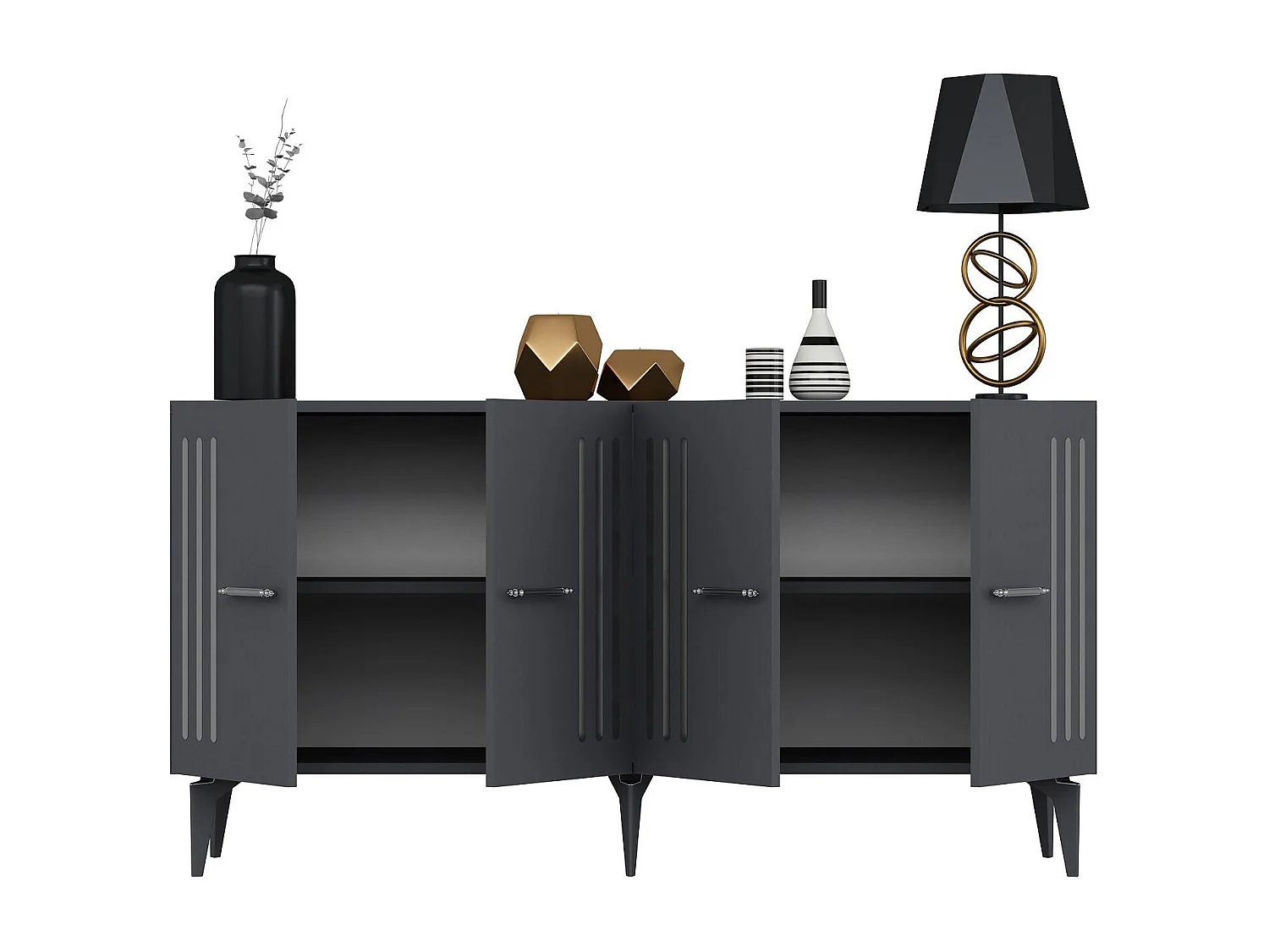 Komoda – 150 cm – Antracyt i srebro – Płyta wiórowa pokryta melaminą