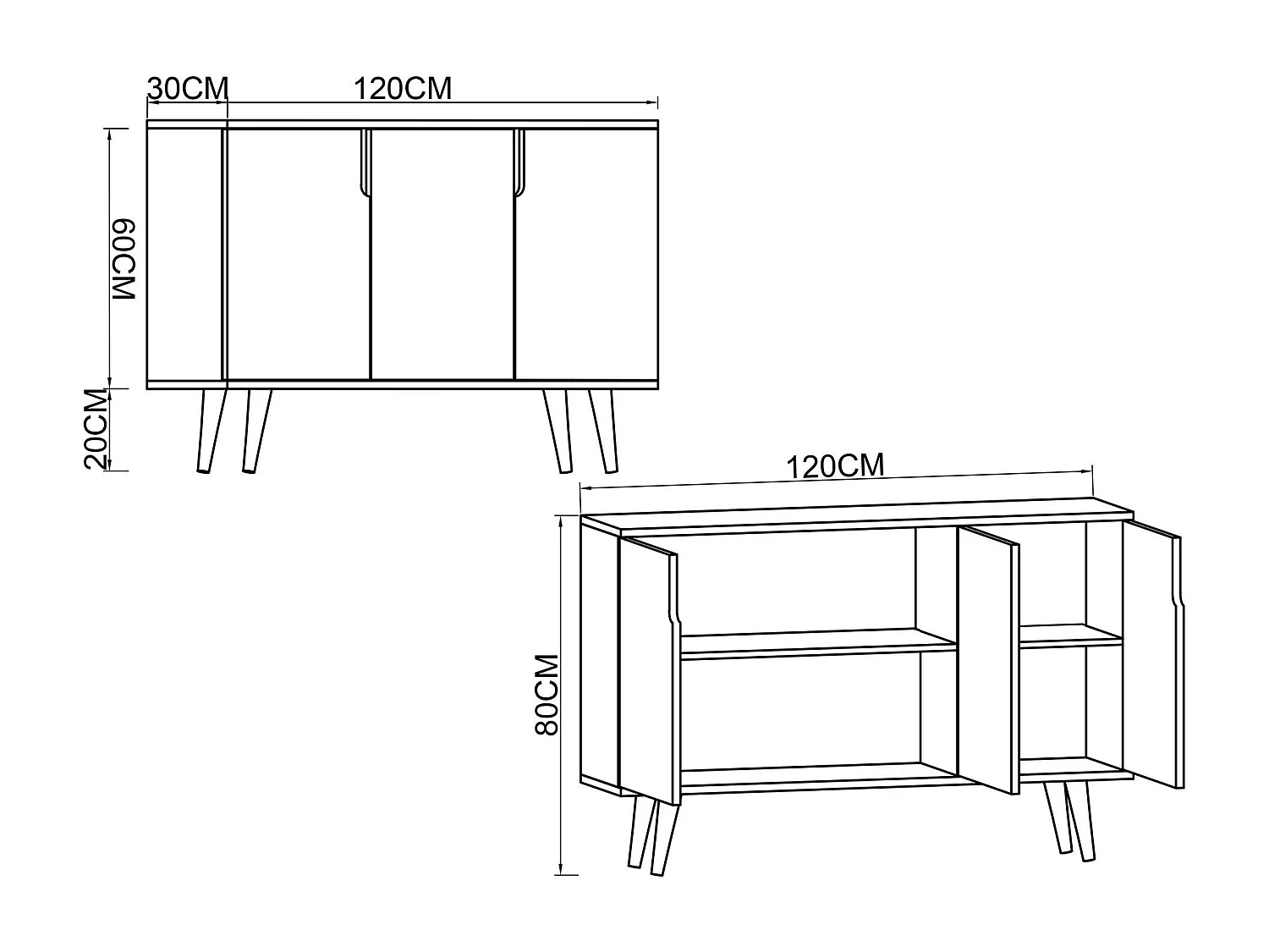 Sideboard – 120 cm – Saphireiche und Weiß – Melaminbeschichtete Spanplatte