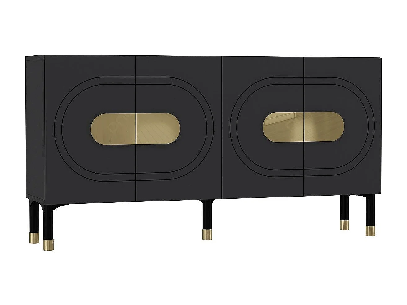 Buffet – 150 cm – Anthracite et Or – Aggloméré