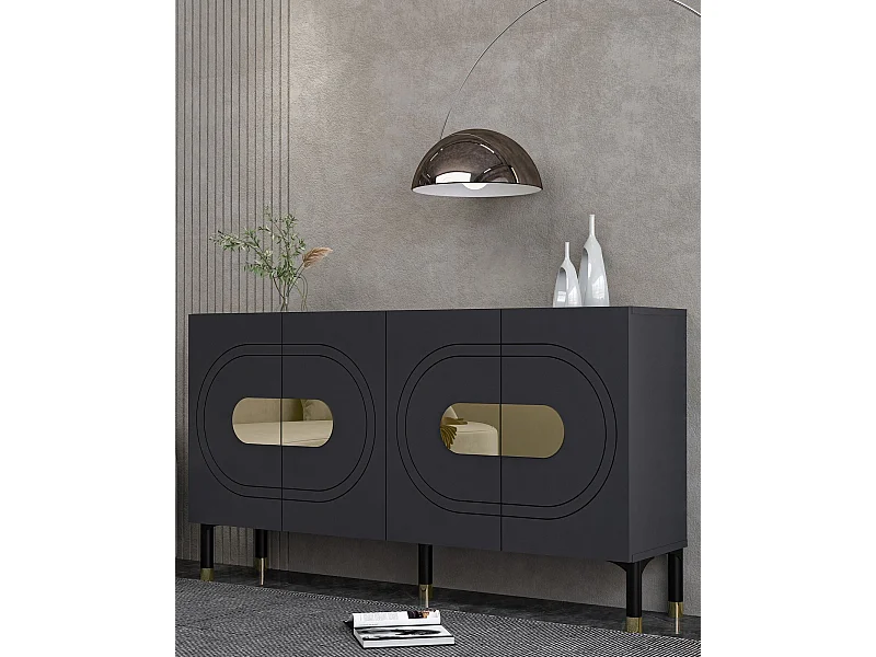 Buffet – 150 cm – Anthracite et Or – Aggloméré