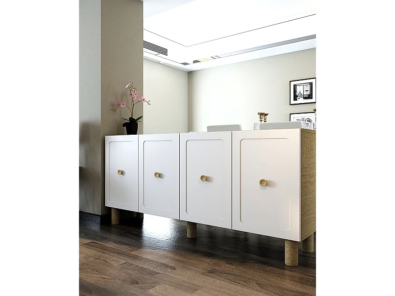 Komoda – 150 cm x 75 cm x 32 cm – Dąb szafirowy i biel – MDF