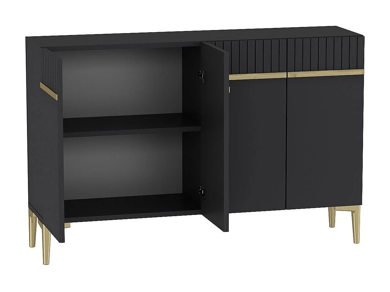 Komoda – 120 cm x 80 cm x 29,6 cm – Antracyt i złoto – Płyta wiórowa pokryta melaminą