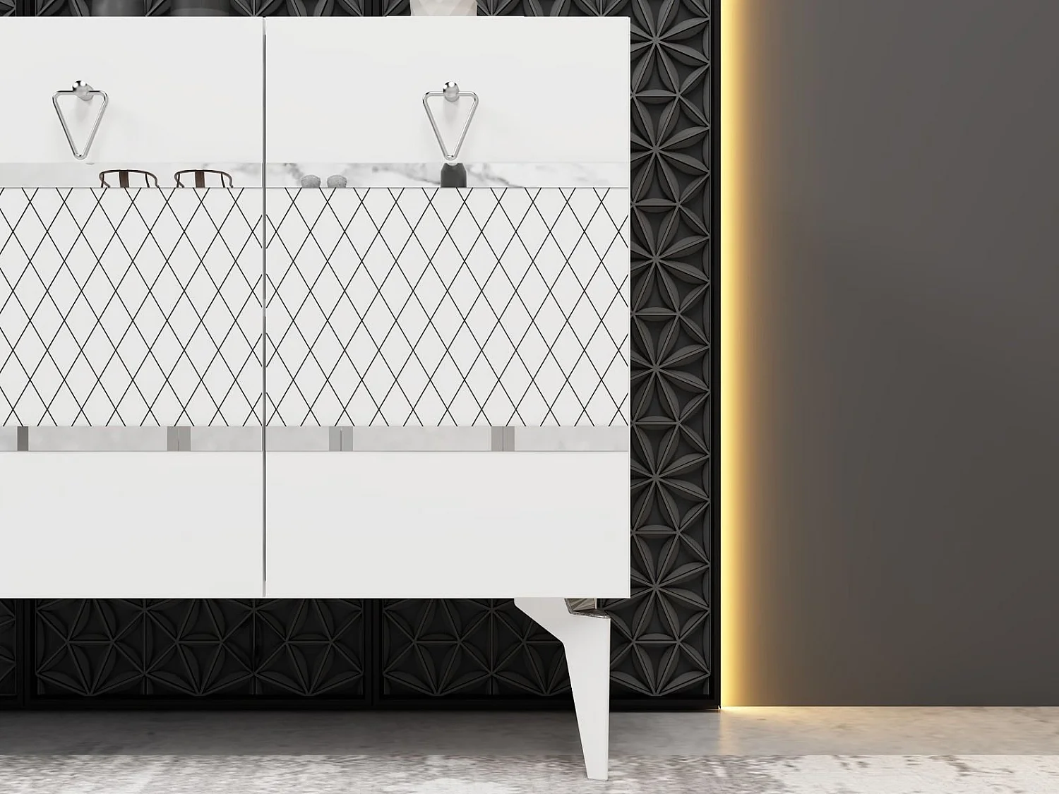 Sideboard – 150 cm – Weiß und Silber – Spanplatte