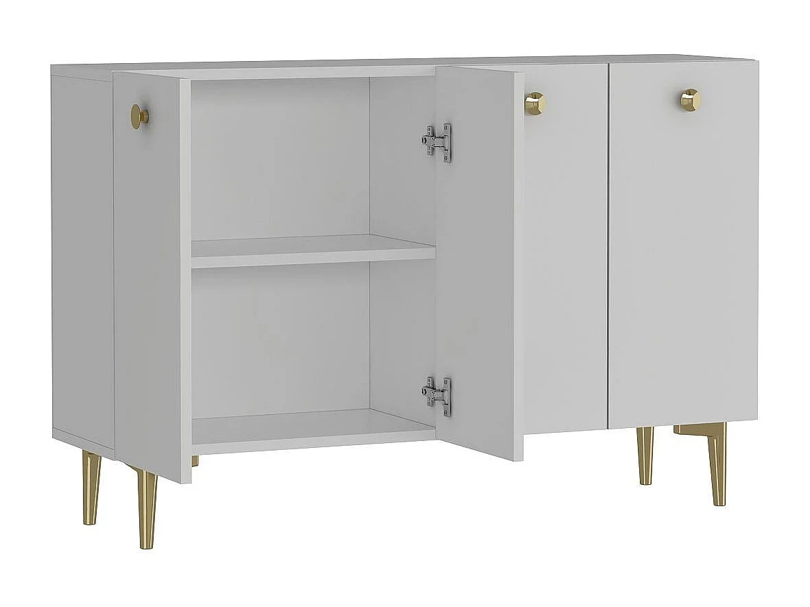 Buffet – 120 cm x 80 cm – Blanc et or – Panneau de particules mélaminé
