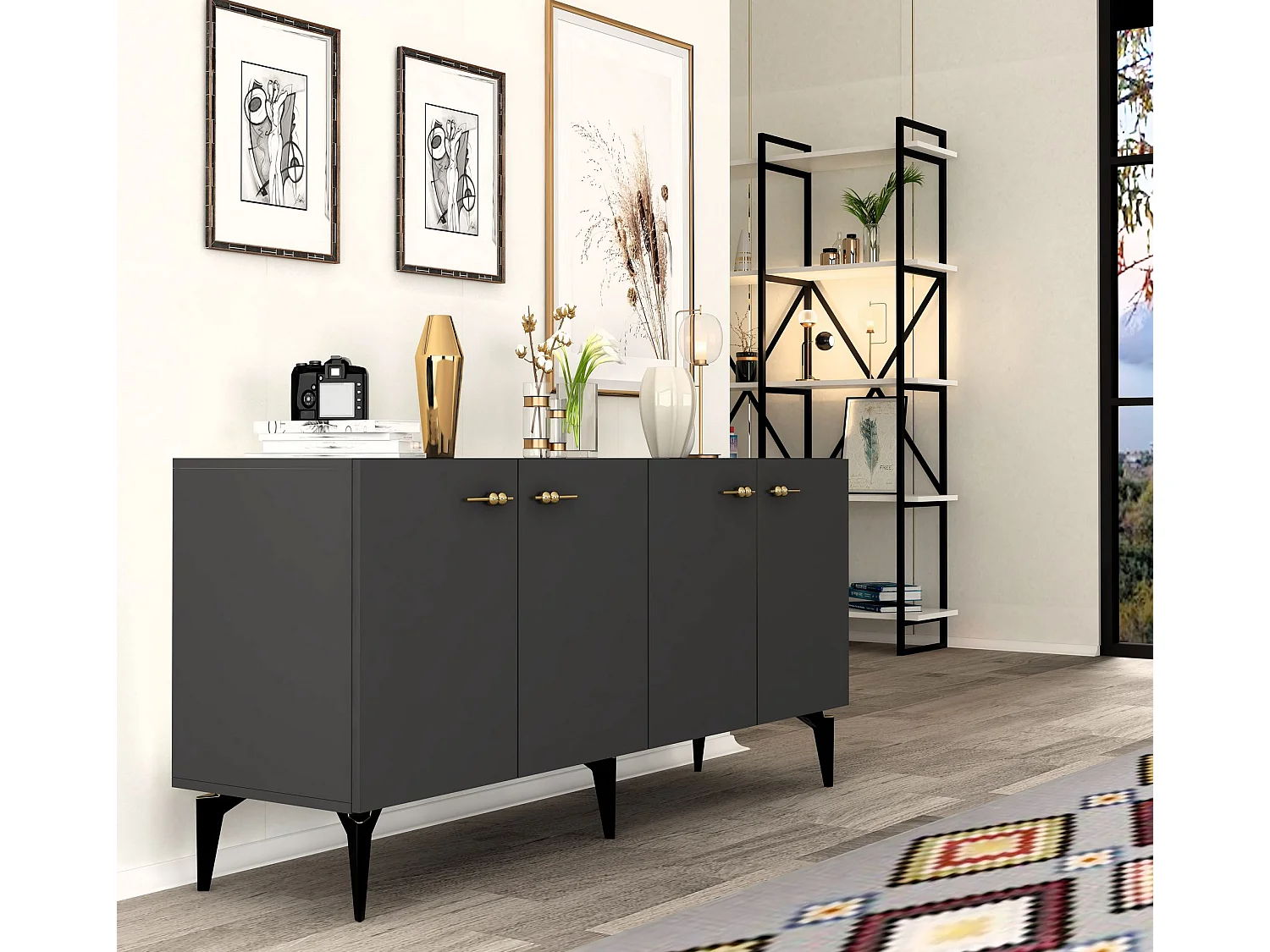 Komoda – 150 cm – Antracyt – Płyta wiórowa