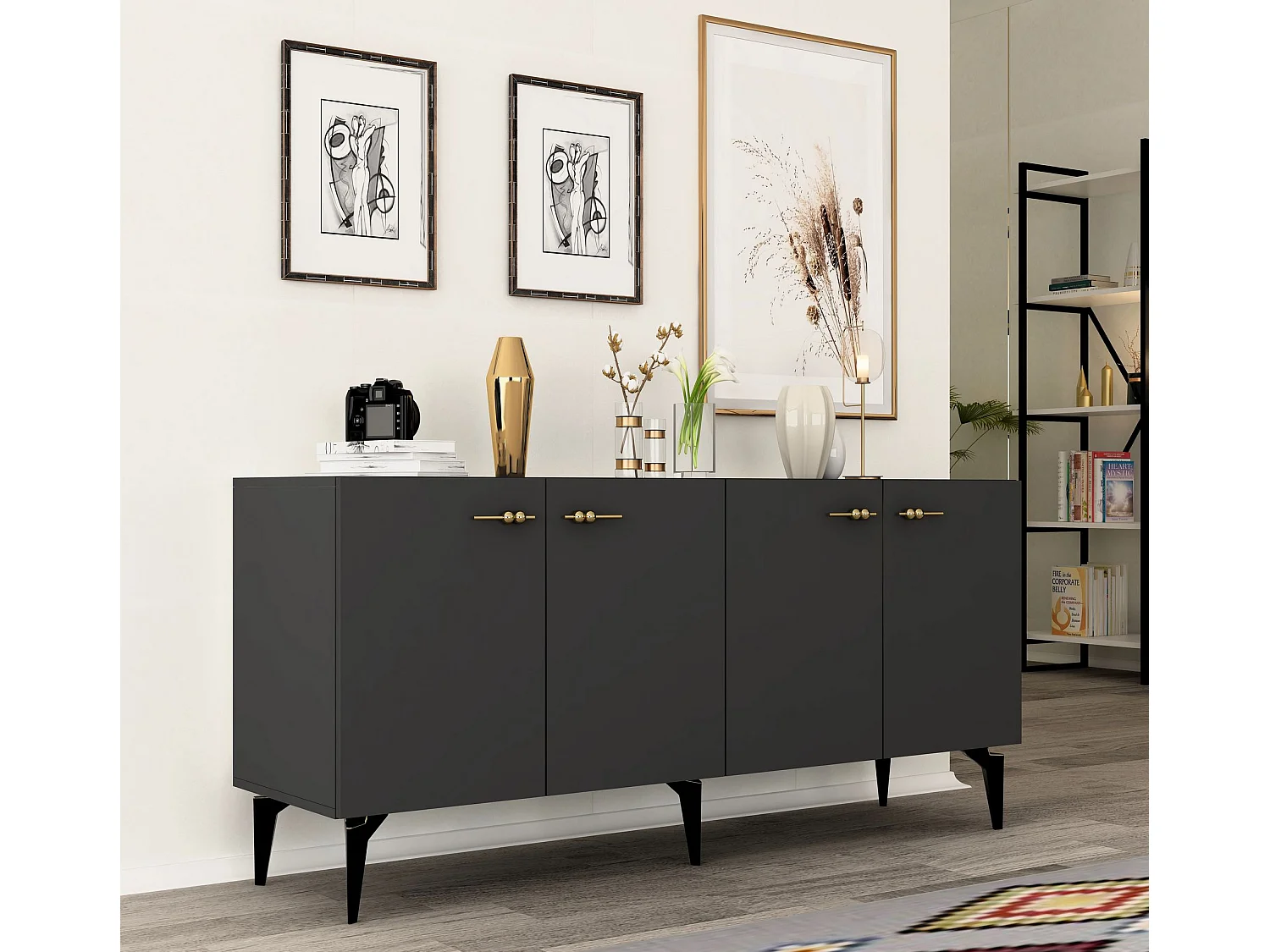 Komoda – 150 cm – Antracyt – Płyta wiórowa