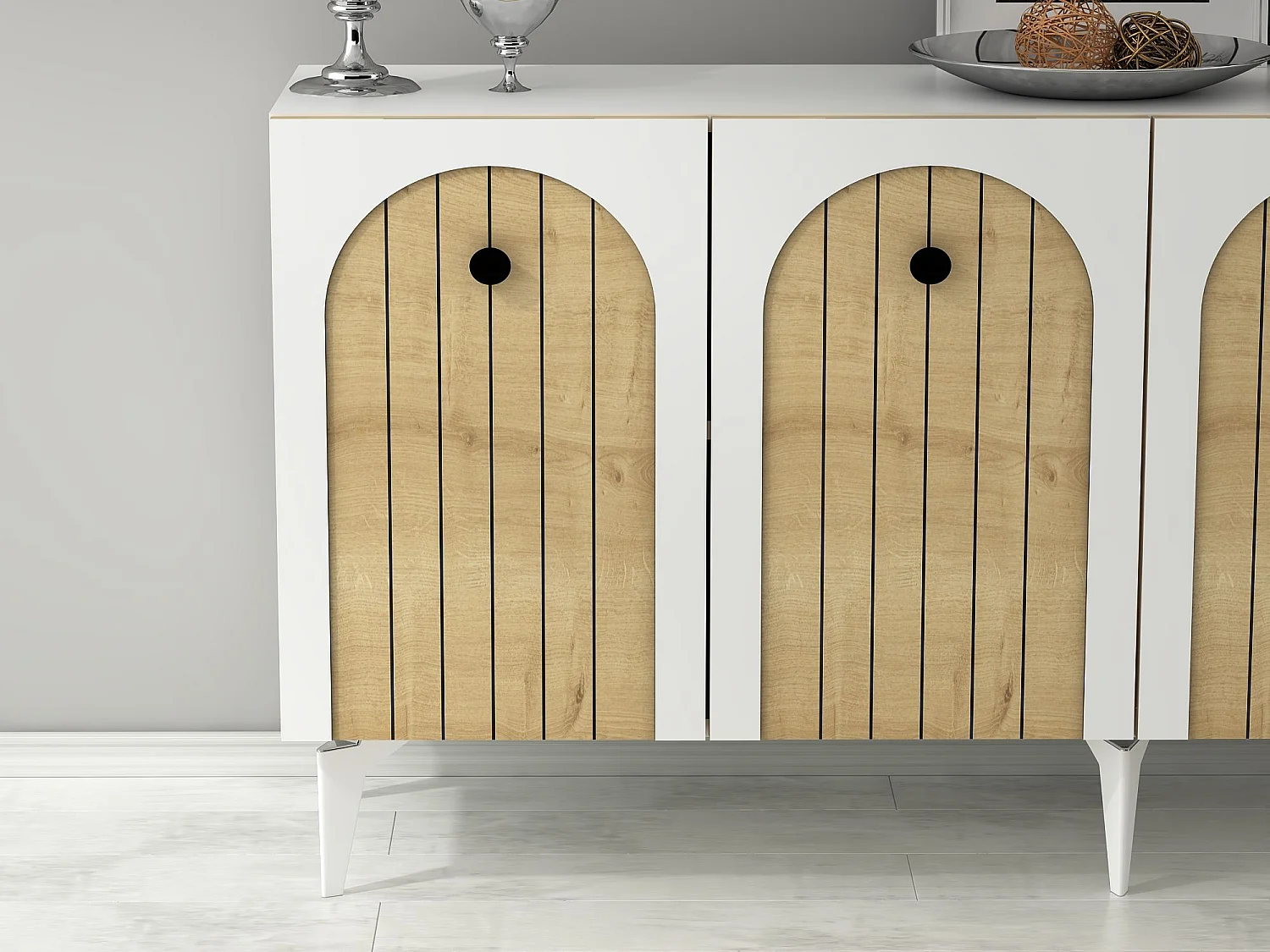 Buffet mural – 150 cm x 79 cm x 40 cm – Chêne blanc et saphir – Panneaux de particules