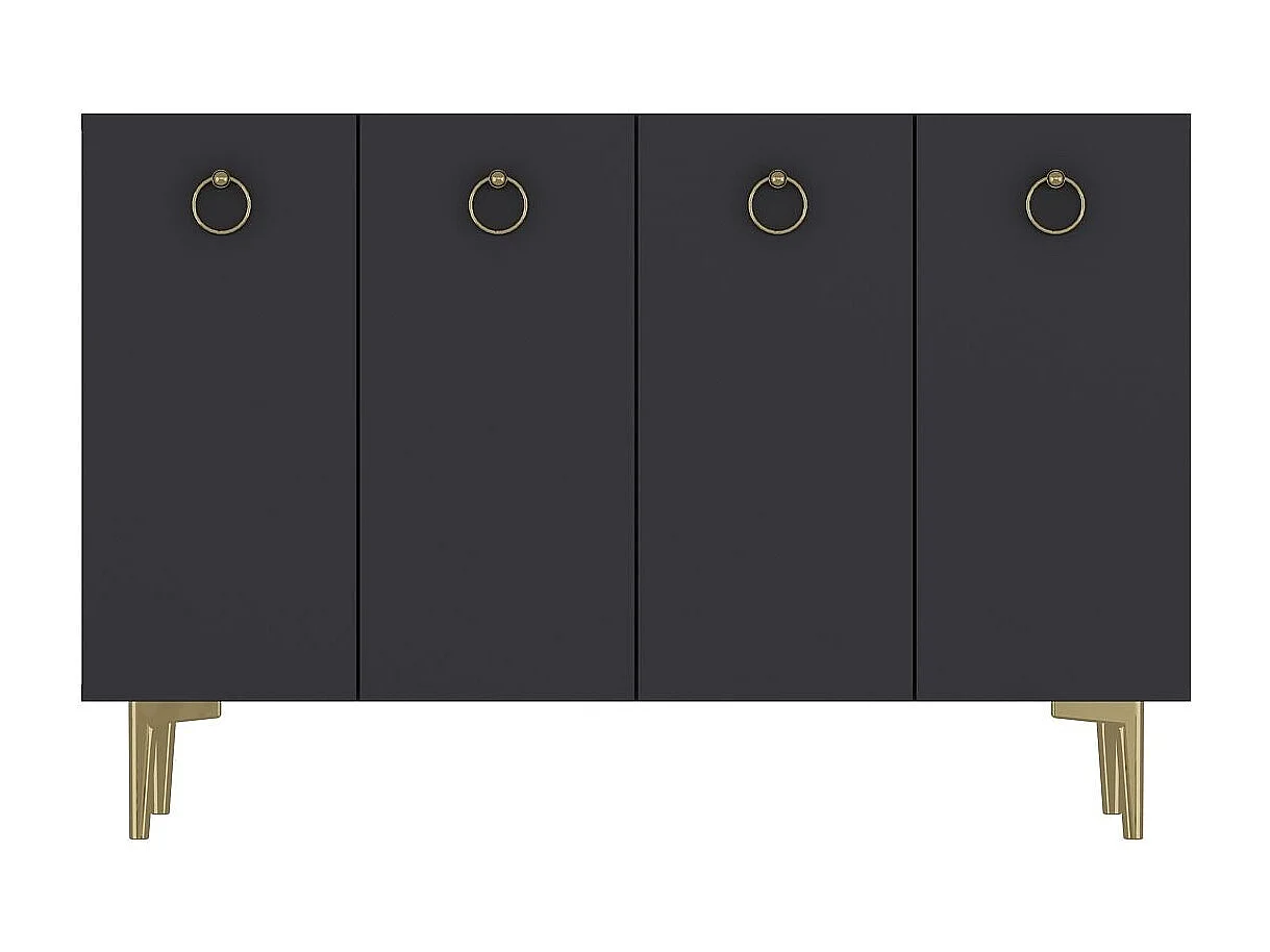 Komoda – 120 cm x 80 cm x 29,6 cm – Antracyt i złoto – Płyta wiórowa pokryta melaminą