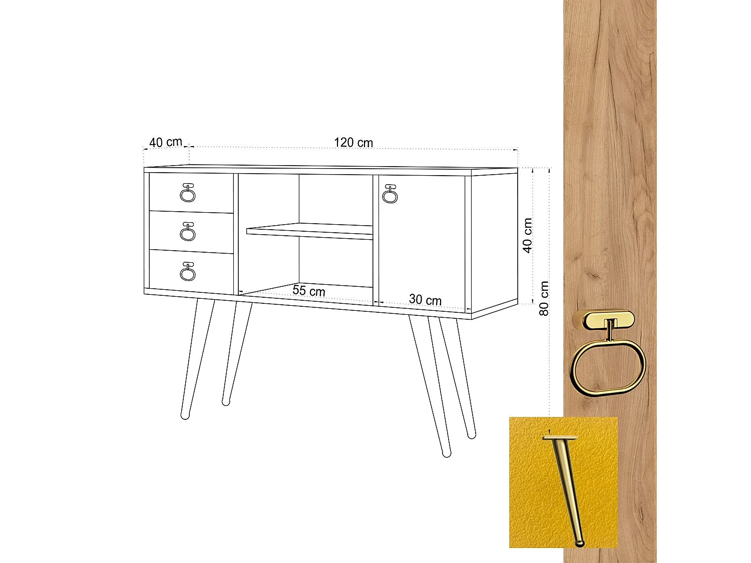 Buffet – 120 cm x 40 cm x 80 cm – Chêne et jaune – Panneau de particules mélaminé