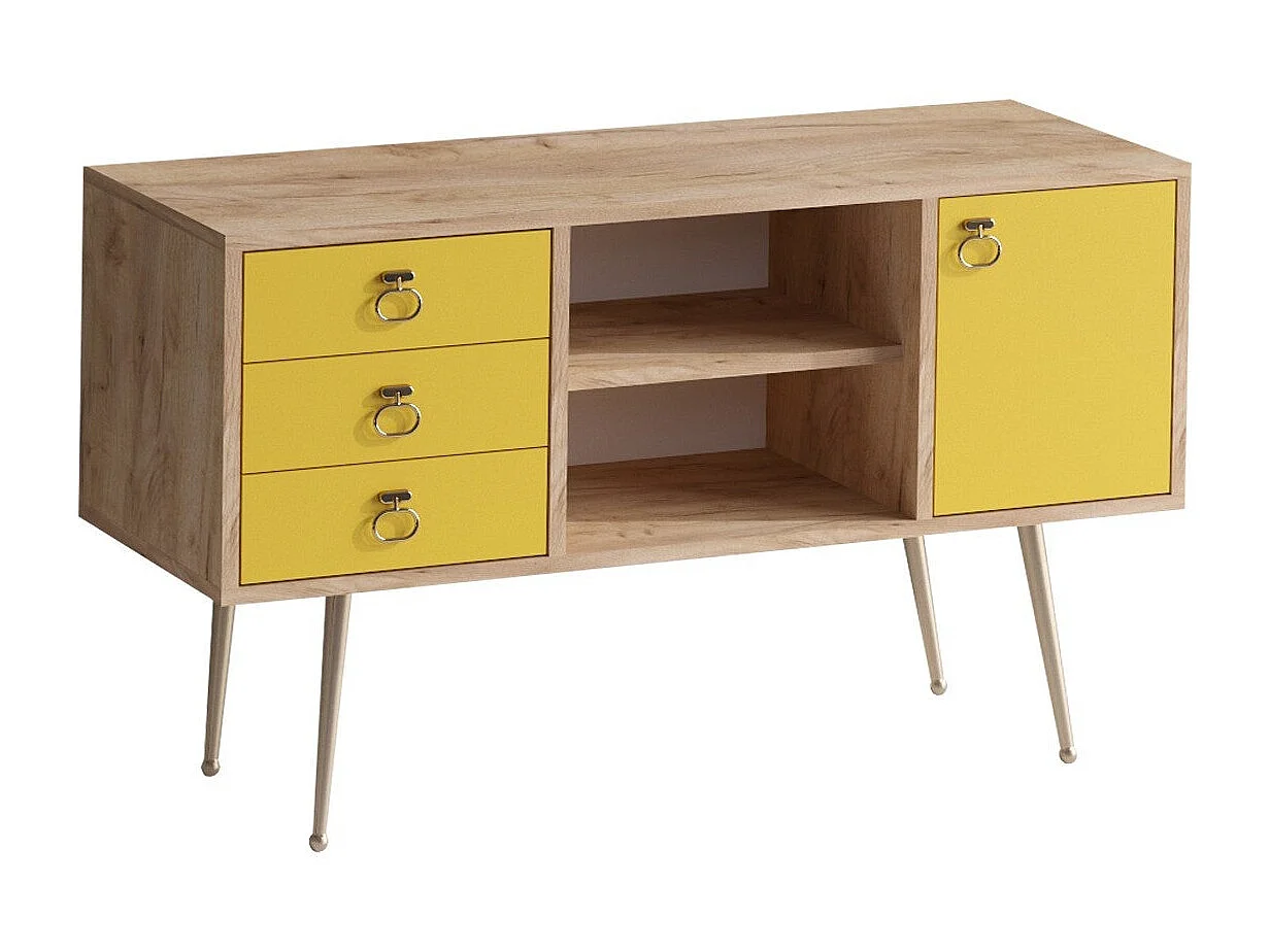 Buffet – 120 cm x 40 cm x 80 cm – Chêne et jaune – Panneau de particules mélaminé