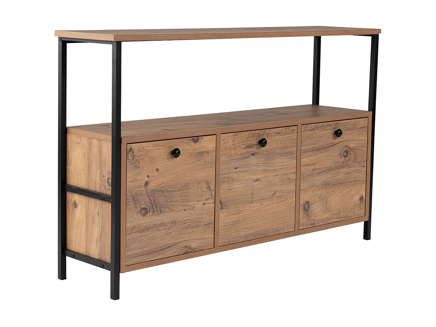 Elegante credenza, pino atlantico e nero, 120 x 77 x 29,5 cm | Rivestimento in melamina al 100%, verniciatura a polvere elettrostatica, profilo in met