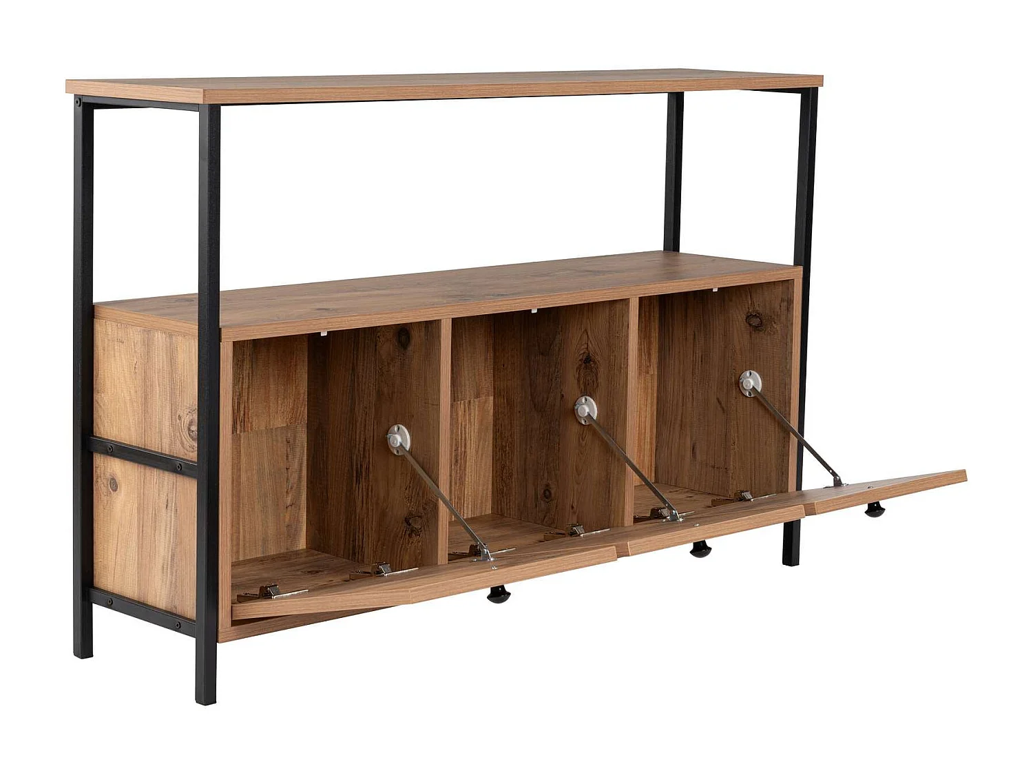 Elegante credenza, pino atlantico e nero, 120 x 77 x 29,5 cm | Rivestimento in melamina al 100%, verniciatura a polvere elettrostatica, profilo in met