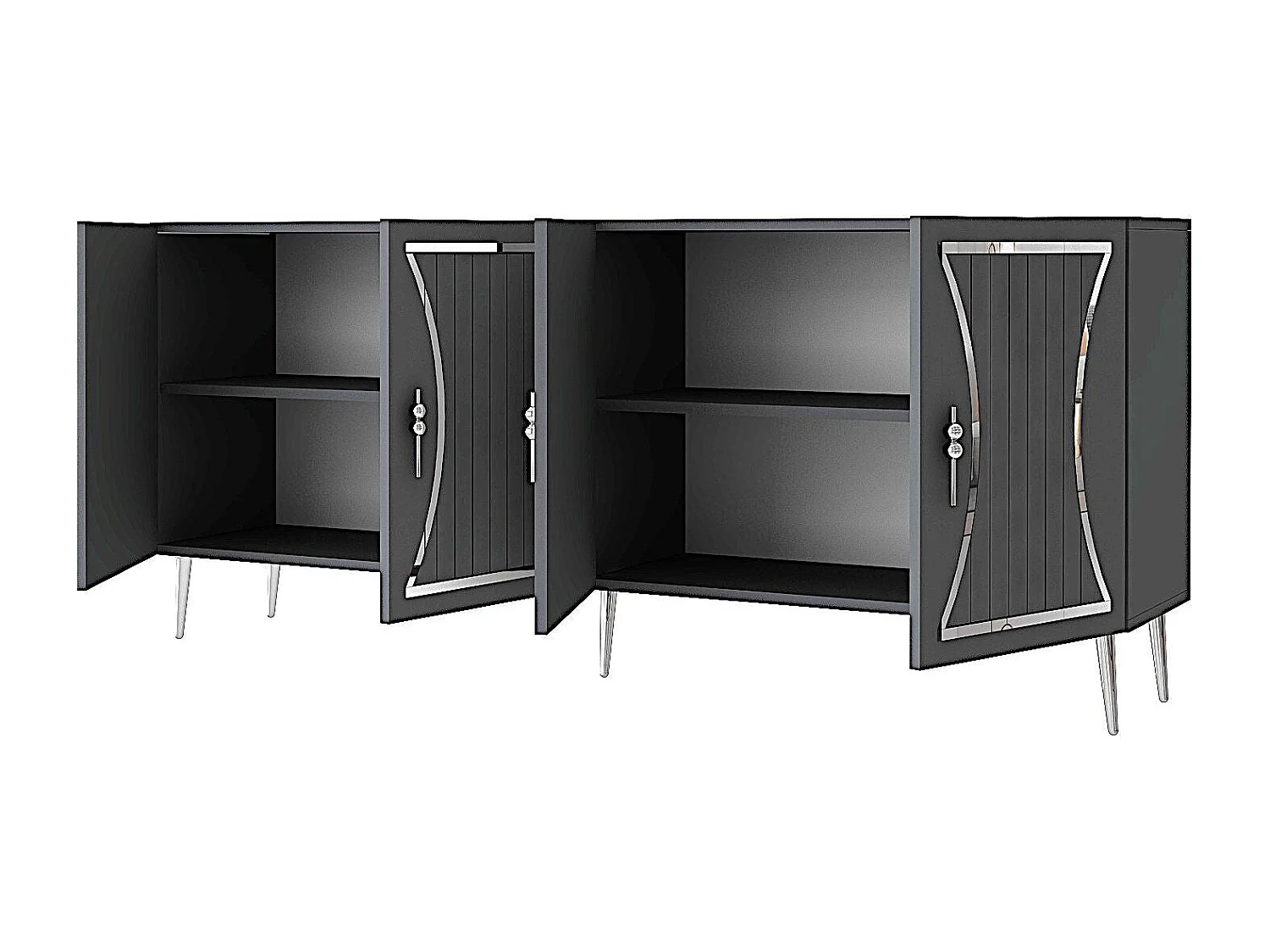 Komoda w kolorze antracytowym i srebrnym – 150 cm x 75 cm x 35 cm – pokryte cząstkami drewna i pokryte melaminą