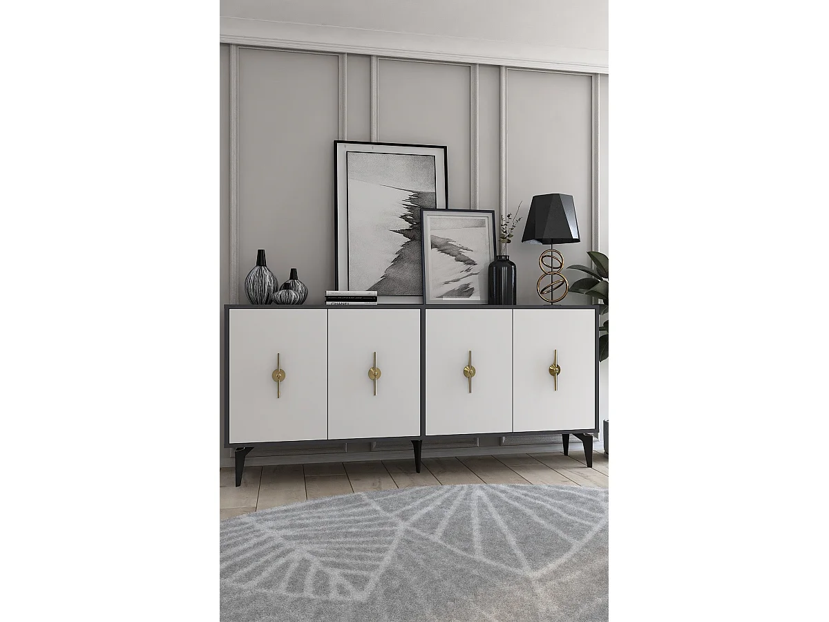 Komoda – 180 cm x 82,6 cm x 35 cm – Antracyt i biel – Melamina