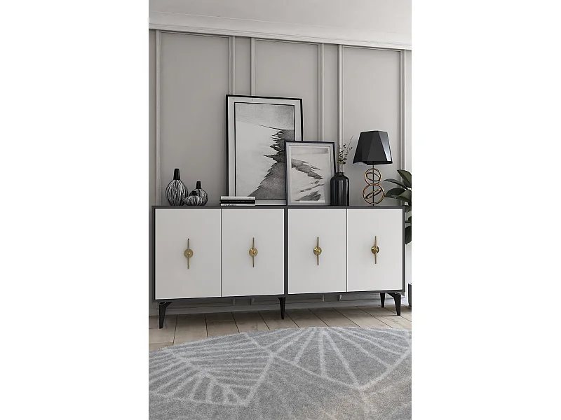 Komoda – 180 cm x 82,6 cm x 35 cm – Antracyt i biel – Melamina