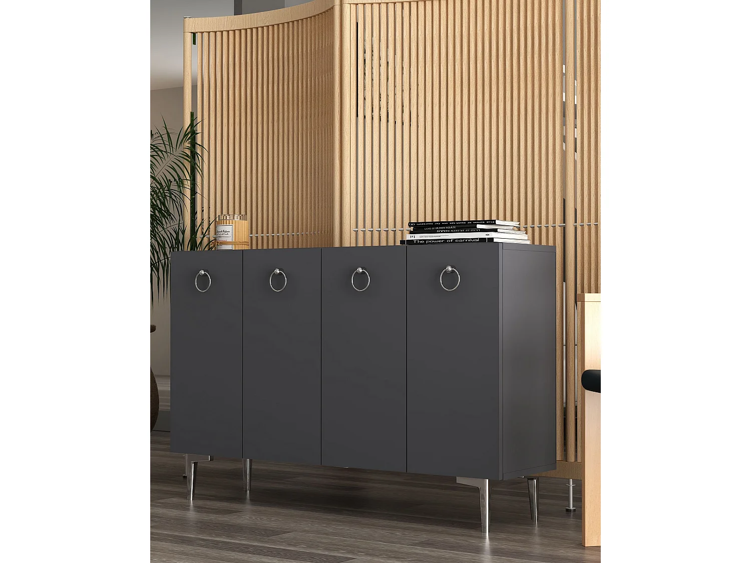 Sideboard – 120 cm x 80 cm x 29,6 cm – Anthrazit und Silber – MDF