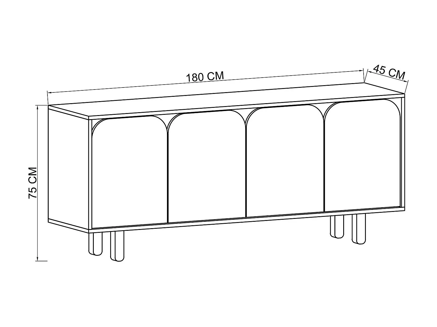 Sideboard – 180 cm – Weiß – Spanplatte