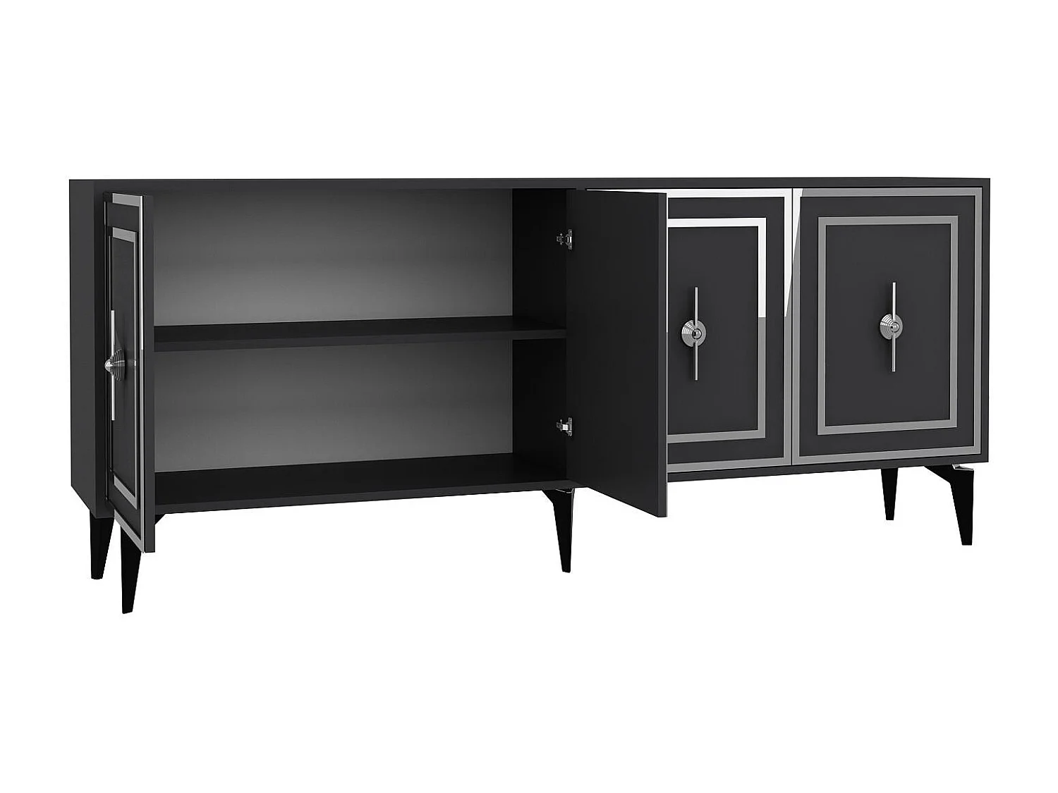 Dressoir van melamine gecoat spaanplaat – 180 cm x 78,6 cm x 35 cm – Antraciet en zilver