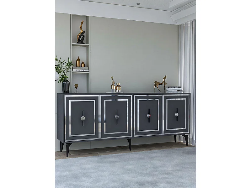 Buffet en panneaux de particules mélaminés – 180 cm x 78,6 cm x 35 cm – Anthracite et Argent