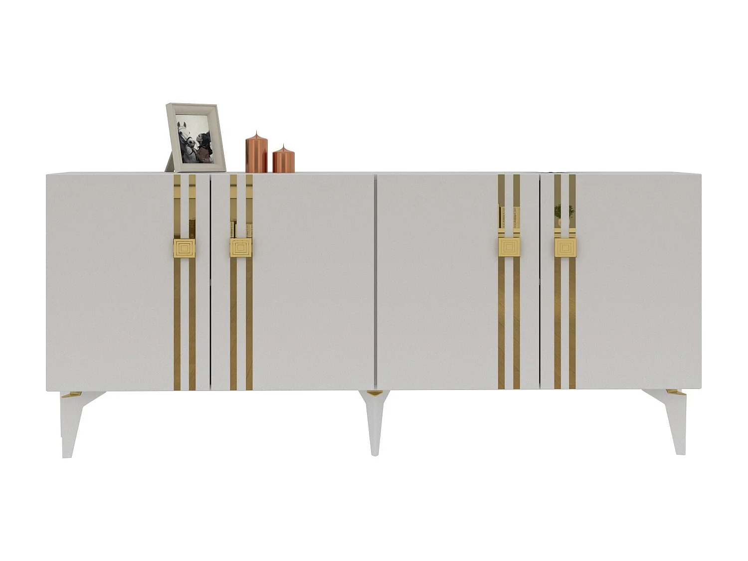 Buffet – 150 cm de large – 80 cm de haut – Blanc – Panneaux de particules