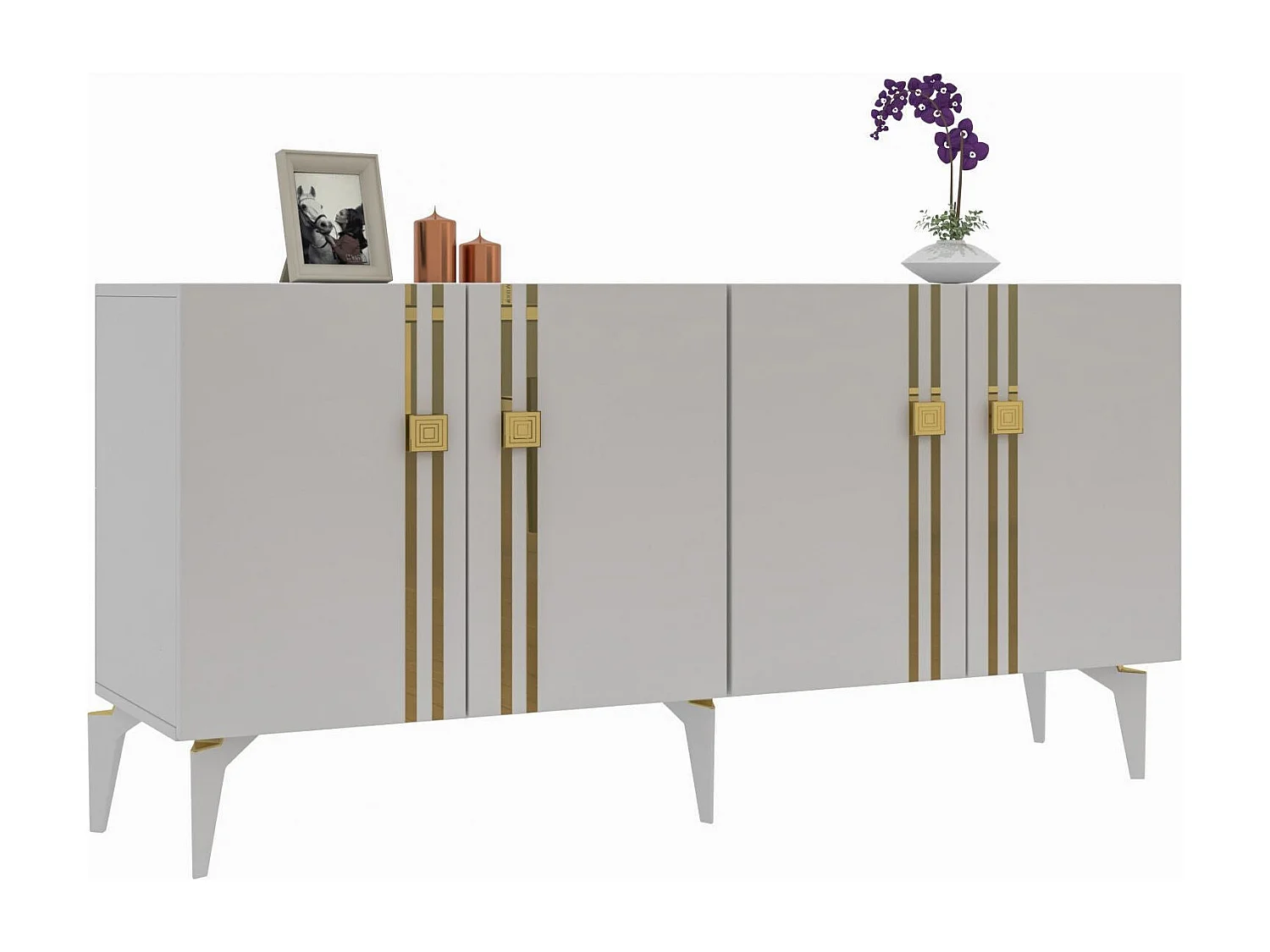 Buffet – 150 cm de large – 80 cm de haut – Blanc – Panneaux de particules