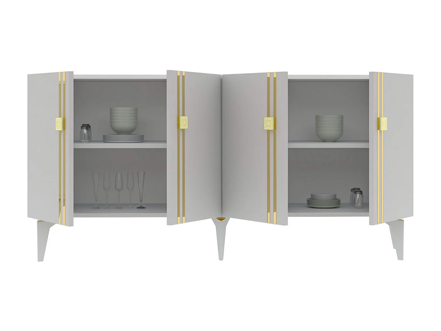 Buffet – 150 cm de large – 80 cm de haut – Blanc – Panneaux de particules