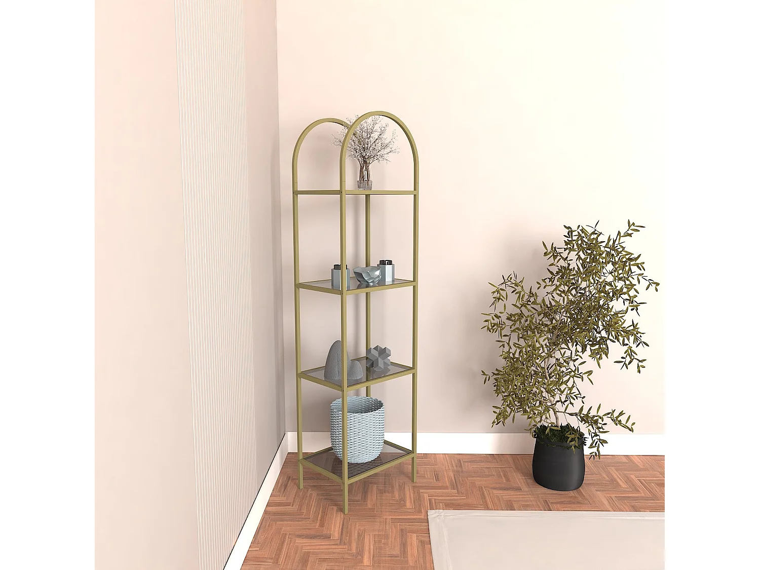 Buffet – 175 cm x 30 cm – Doré – Verre trempé et métal