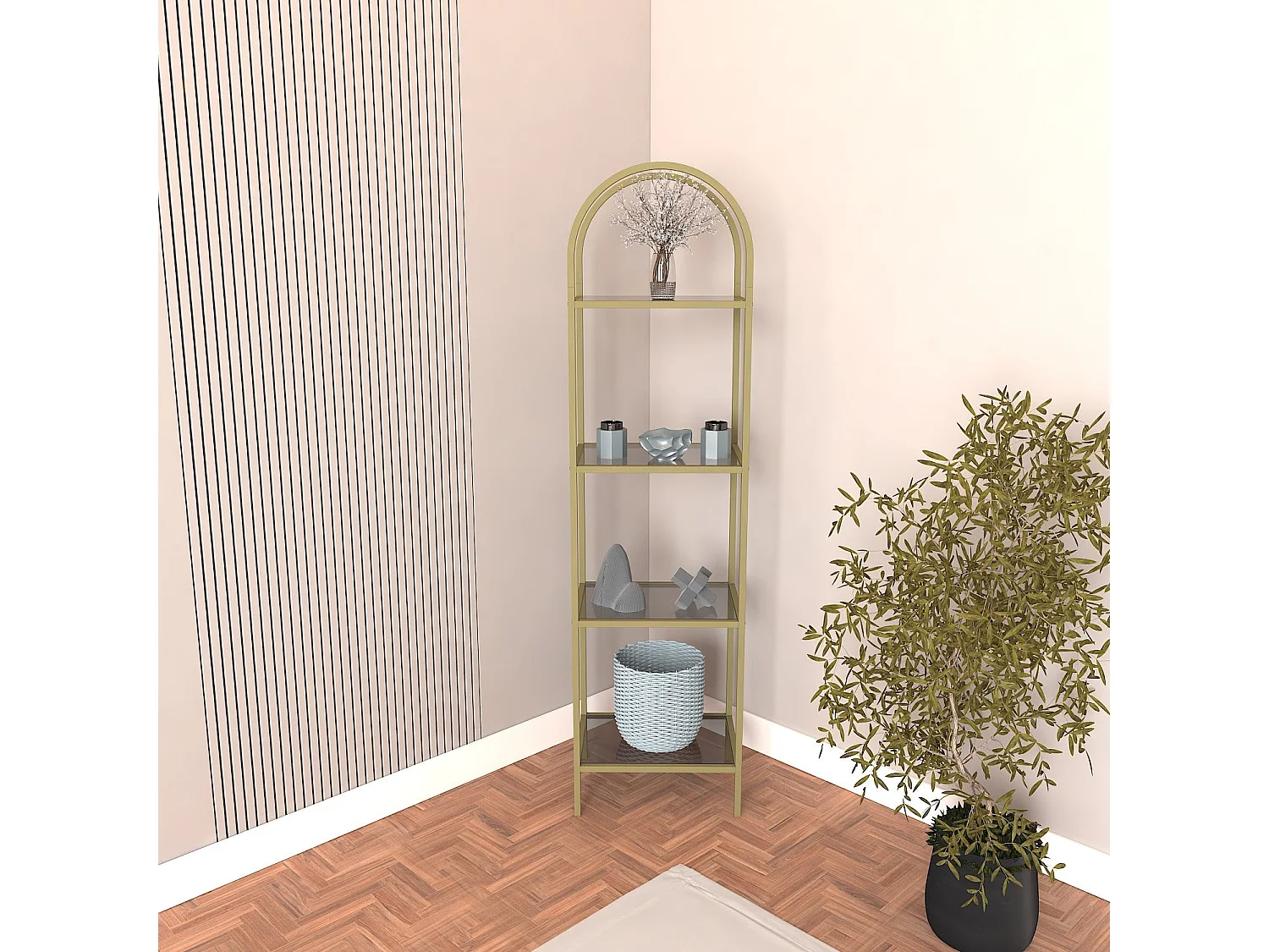 Buffet – 175 cm x 30 cm – Doré – Verre trempé et métal