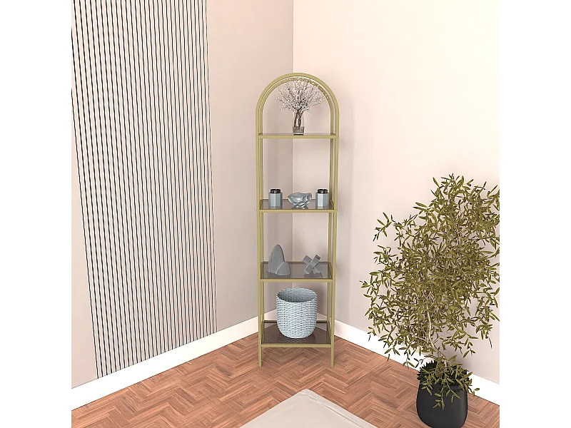 Buffet – 175 cm x 30 cm – Doré – Verre trempé et métal