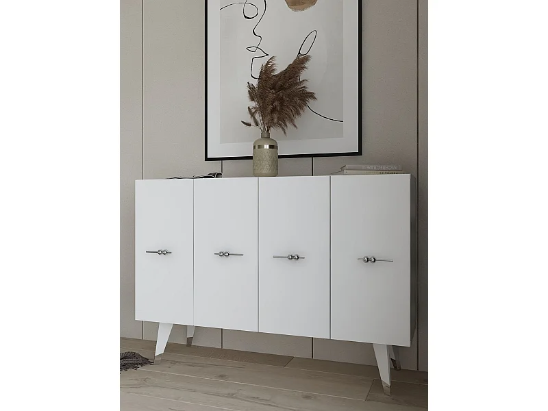 Buffet – 120 cm x 80 cm x 29,6 cm – Argent et blanc – Panneaux de particules