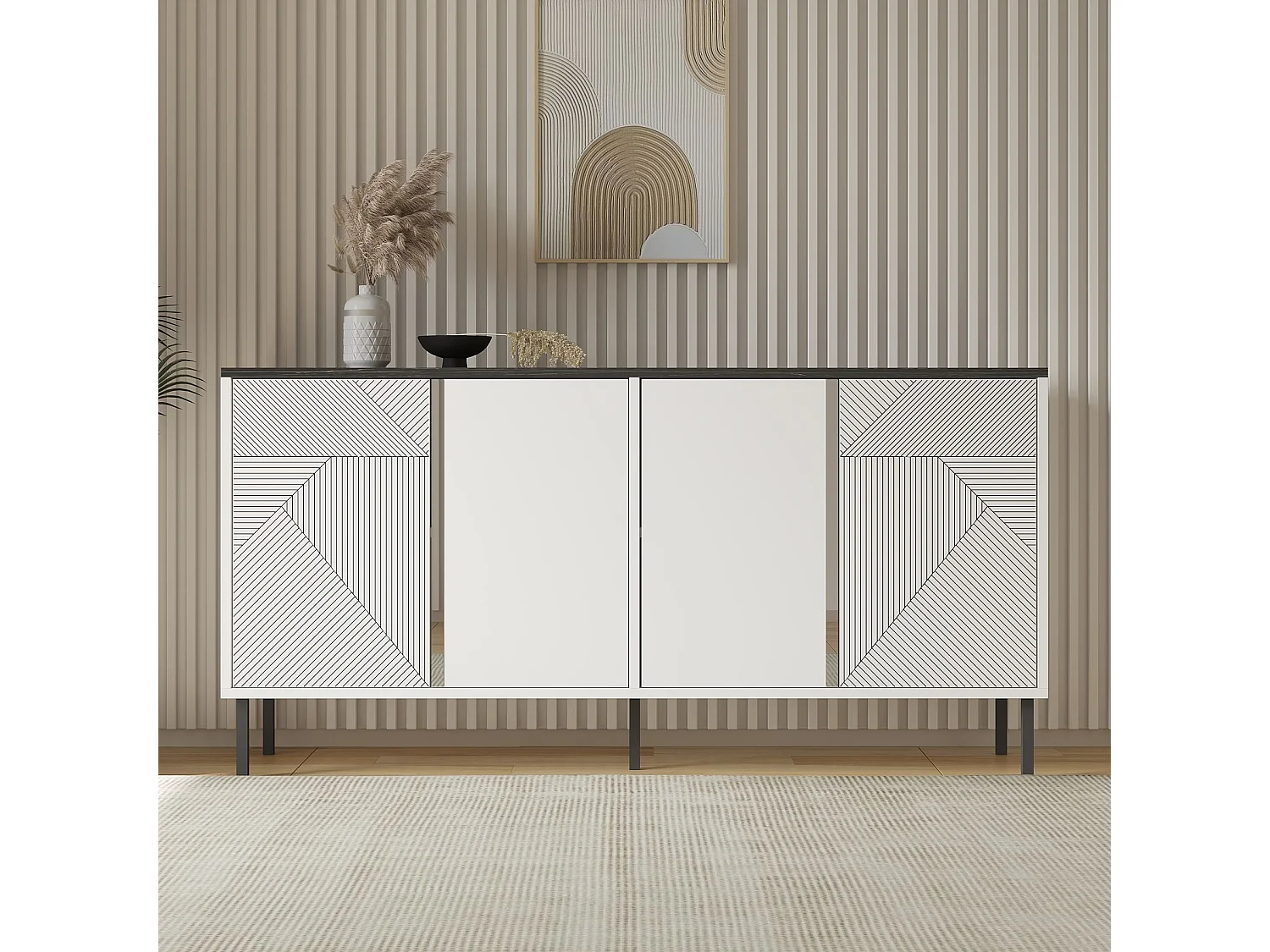 Buffet – 150 cm x 75 cm x 36 cm – Blanc et Royal – Aggloméré avec revêtement mélaminé